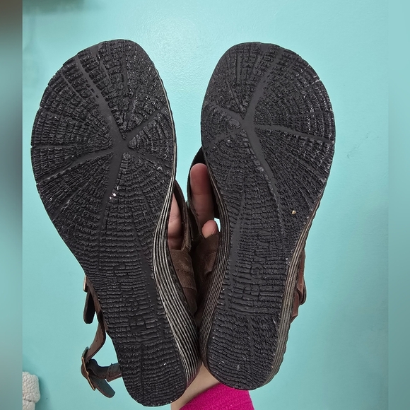 Born Women's Sandal Thong Brown Leather Sling Back Wedge Sz 9 / 40.5 Boho - Picture 6 of 9